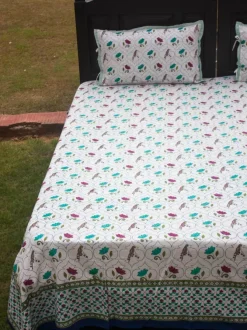 Lotus Jaal Block Printed Cotton Bedsheet