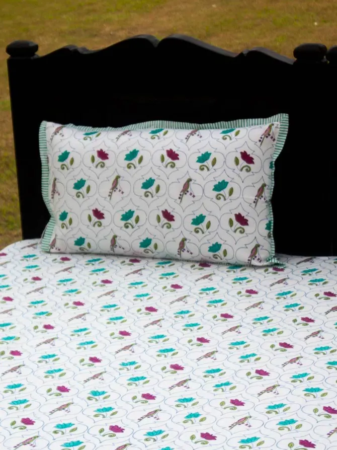 Lotus Jaal Block Printed Cotton Bedsheet