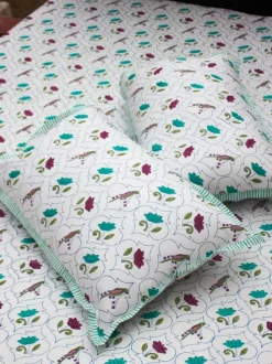Lotus Jaal Block Printed Cotton Bedsheet