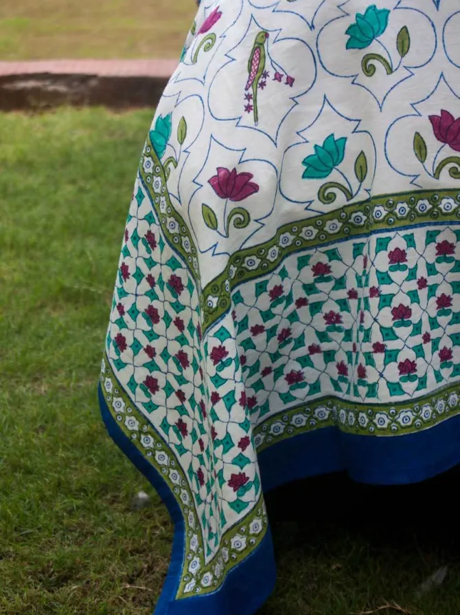Lotus Jaal Block Printed Cotton Bedsheet