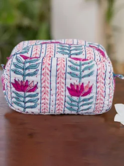 Lotus Love Block Print Cotton Travel Case