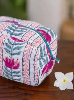 Lotus Love Block Print Cotton Travel Case
