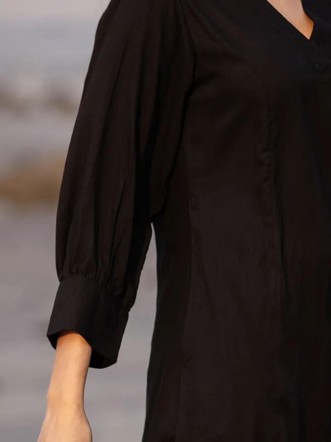 Malang Solid Black Slub Long Kurta