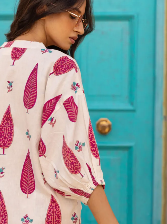 Margarita Hand Block Printed Kaftan Top - Comfort Fit