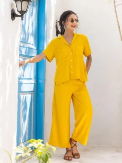 Mary Solid Yellow Palazzo Pants
