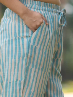 Mint Turquoise Stripes Straight Fit Pants