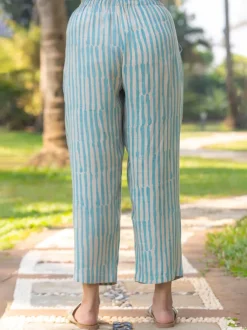 Mint Turquoise Stripes Straight Fit Pants
