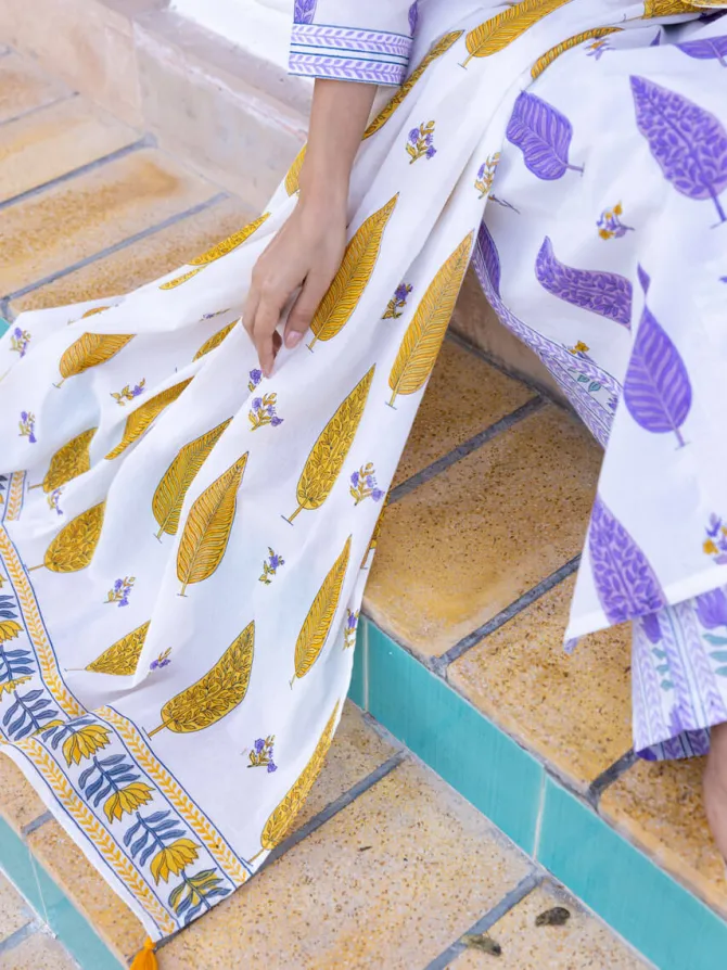 Mustard Cypress Hand Block Printed Cotton Dupatta