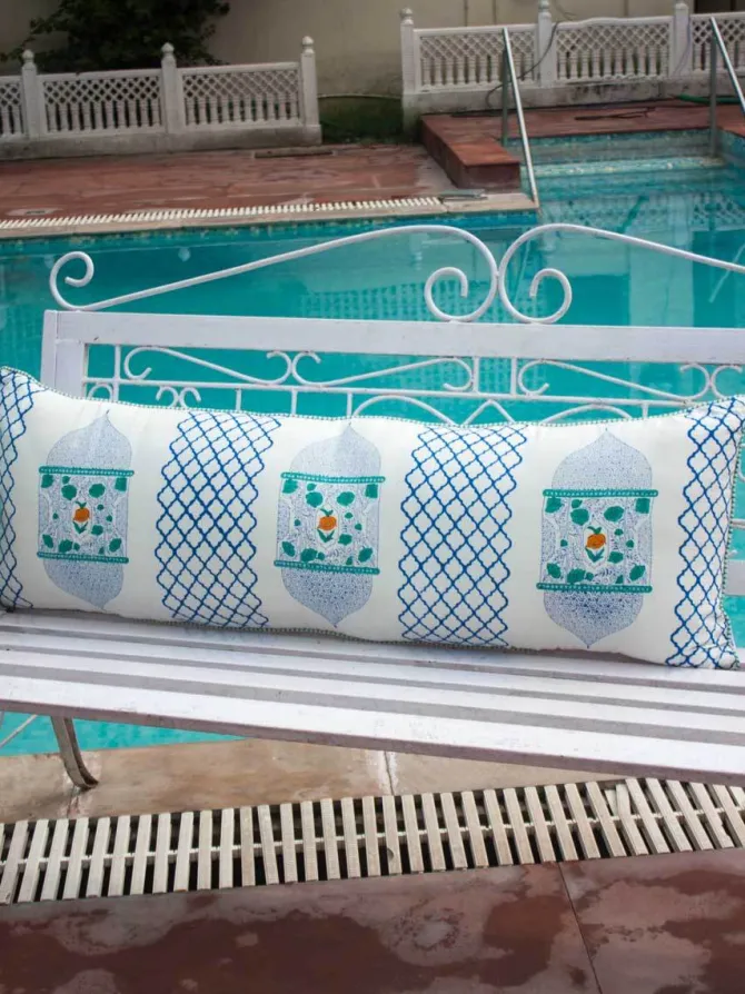 Noor Block Printed Cotton Cushion Cover - 16 X 48 Inch