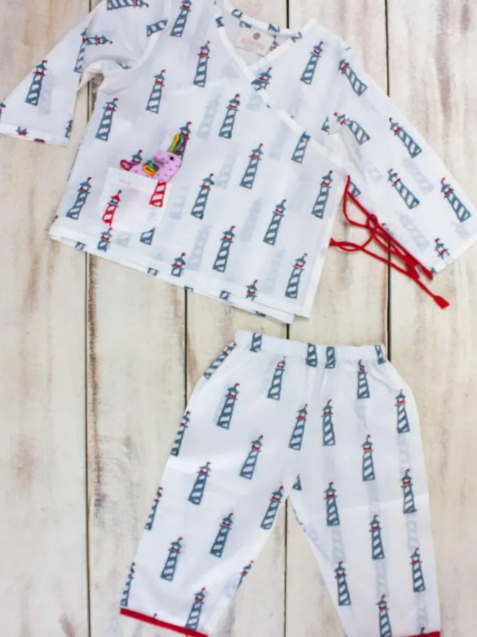 Ocean Breeze Organic Cotton Block Printed Angrakha Set