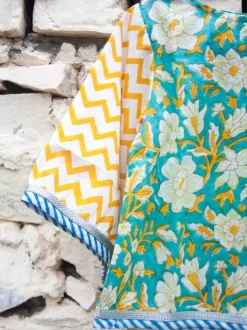 Ocean Wave Chevron Block Printed Cotton Lehanga Set of 4
