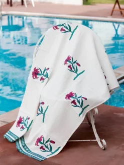 Onam Floral Block Printed Waffle Bath Towel