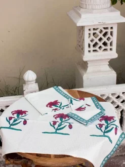 Onam Floral Block Printed Waffle Bath Towel