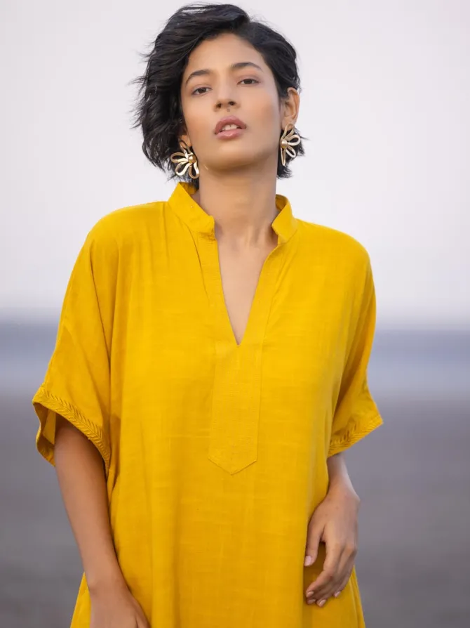 One Day Solid Yellow Kaftan Kurta