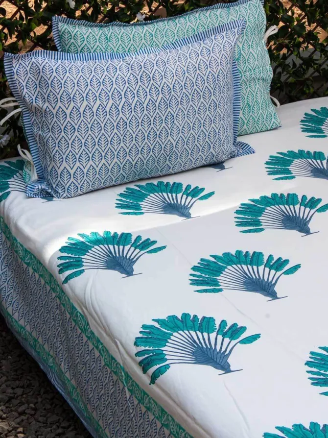 Palm Block Printed Cotton Bedsheet