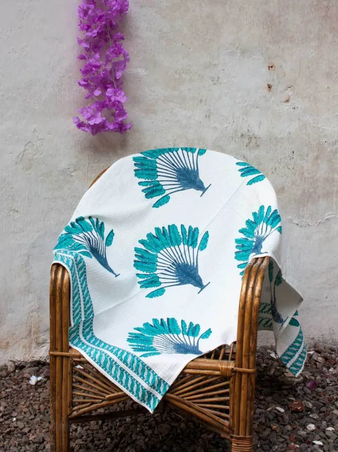 Palm Block Printed Waffle Bath Towel