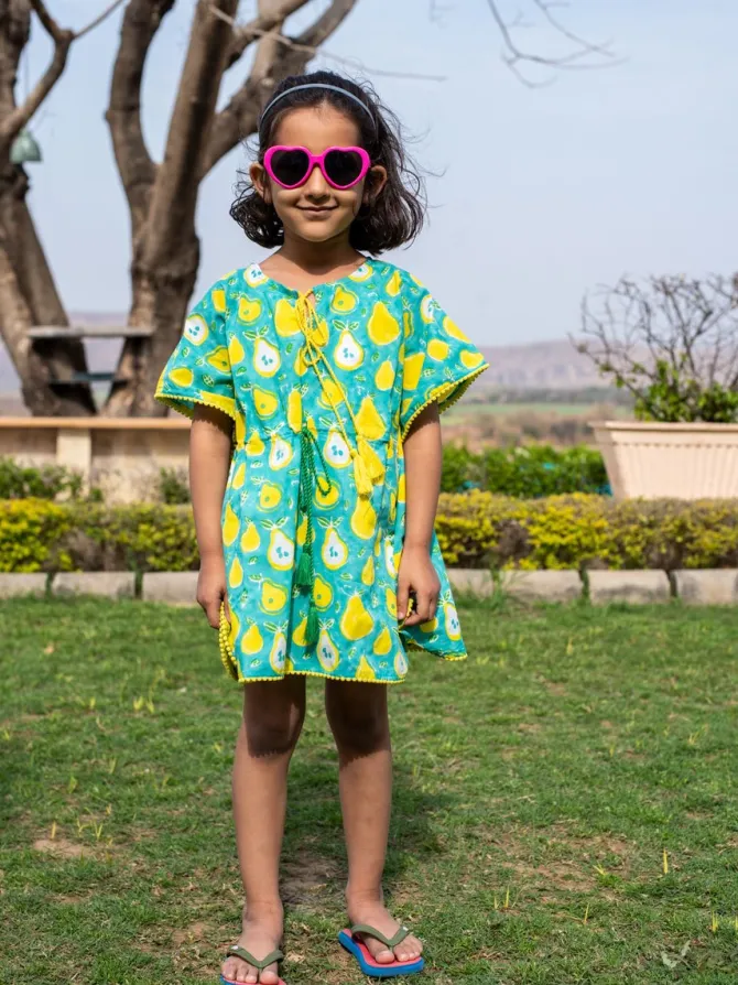 Pear Organic Cotton Block Printed Kaftan for Kids