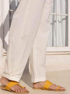 Pearl White Cotton Pleated Pants