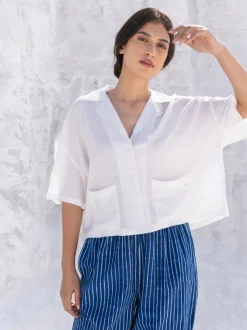 Pearl White Slub Shirt Top - Comfort Fit