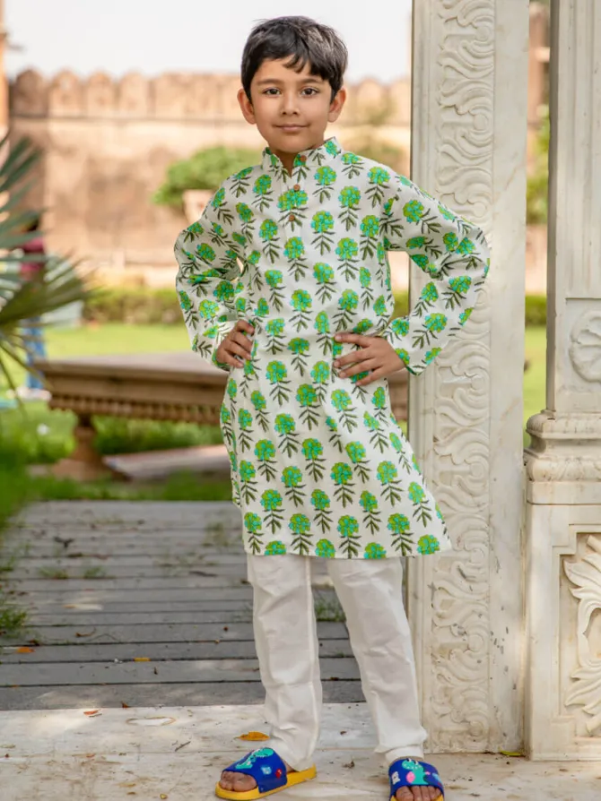 Phulwari Organic Cotton Block Printed Kurta