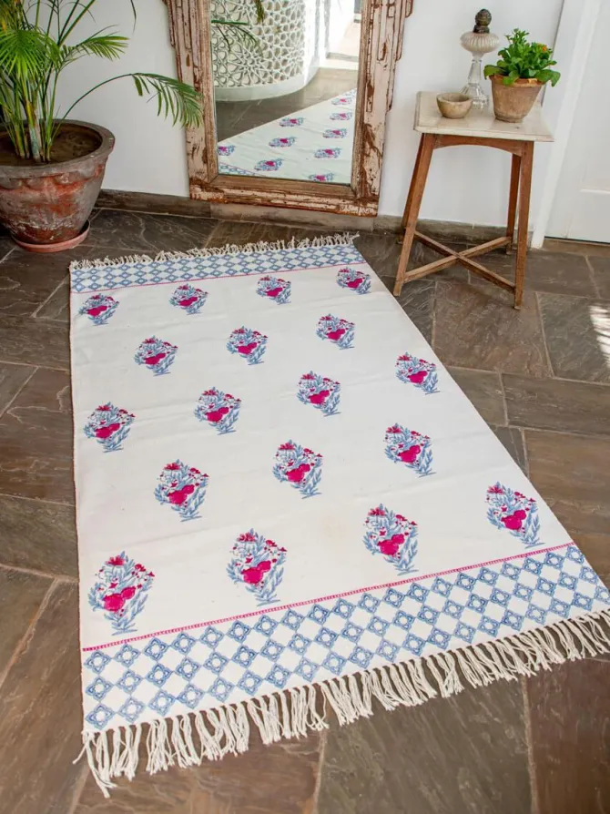 Pinar Block Printed Cotton Dhurrie Rug
