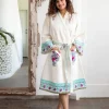 Pinar Waffle Block Printed Cotton Bath Robe