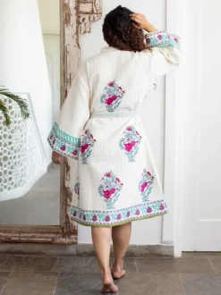 Pinar Waffle Block Printed Cotton Bath Robe