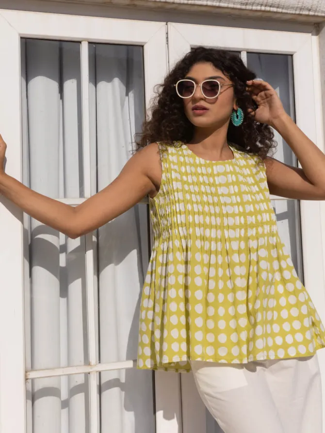 Pine Green Polka Pintuck Top