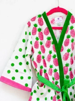 Pineapple Melody Block Printed Waffle Cotton Bath Robe