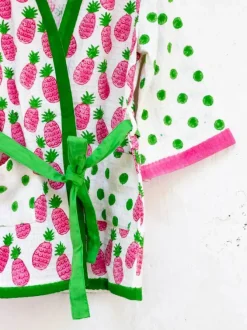 Pineapple Melody Block Printed Waffle Cotton Bath Robe