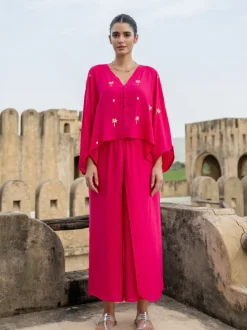 Pink Embroidered Modal Poncho Top