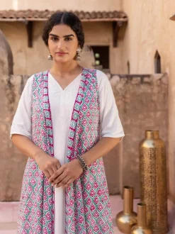 Pink Floral Block Printed Modal Silk Cape