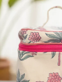 Pink Garden Cotton Travel Vanity Case