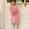 Pink Ikat Organic Cotton Block Printed Long Kurta