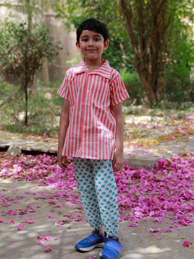 Pink Stripes Organic Cotton Block Printed Shirt