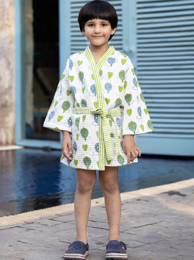 Playground Block Printed Waffle Cotton Bath Robe