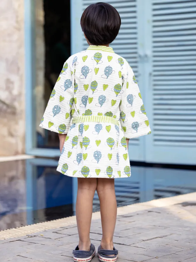 Playground Block Printed Waffle Cotton Bath Robe