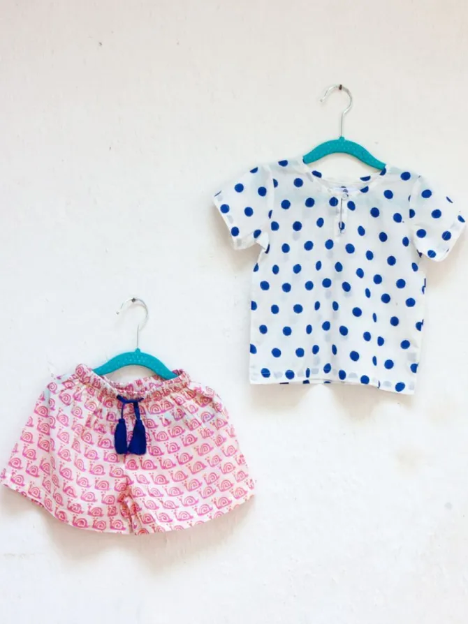 Polka Love Organic Cotton Block Printed Top & Shorts Set