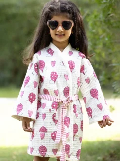 Polly Block Printed Waffle Cotton Bath Robe