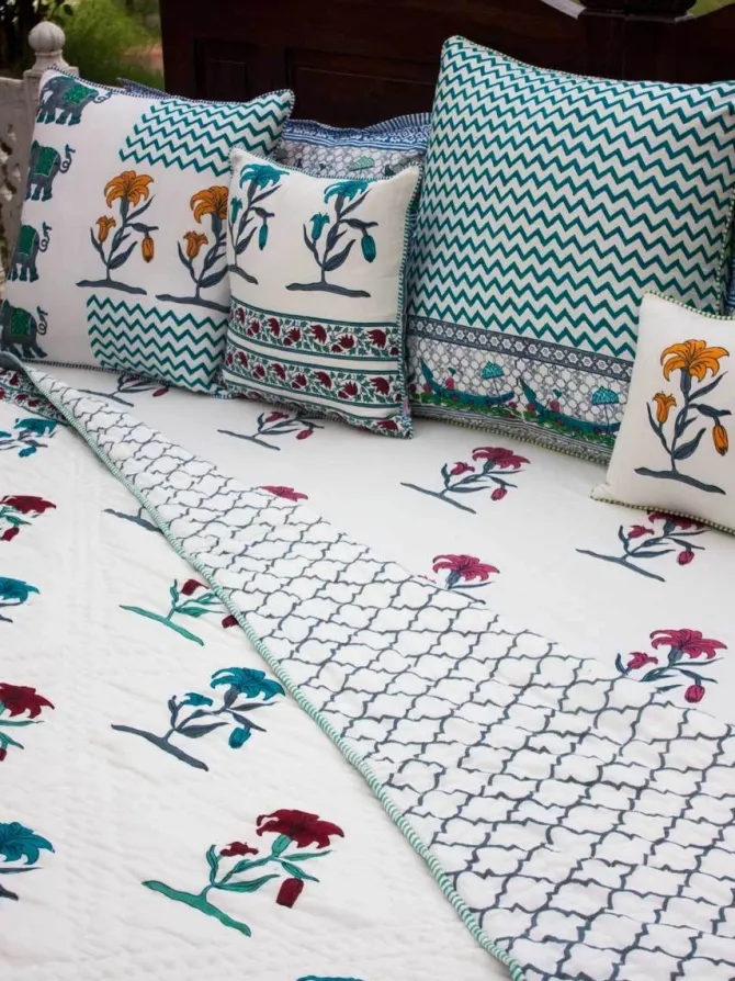 Pookalam Block Printed Cotton Quilt