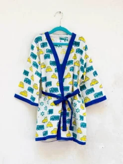 Power Wheels Block Printed Waffle Cotton Bath Robe