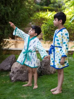 Power Wheels Block Printed Waffle Cotton Bath Robe