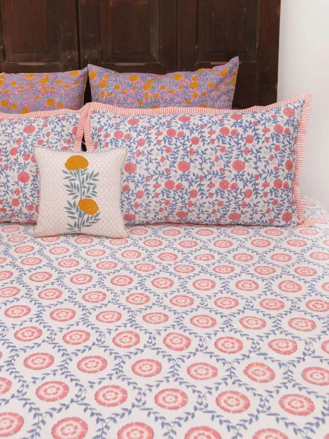 Primrose Hand Block Printed Cotton Bed Sheet