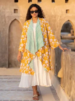 Rahi Block Printed Waterfall Reversible Shrug