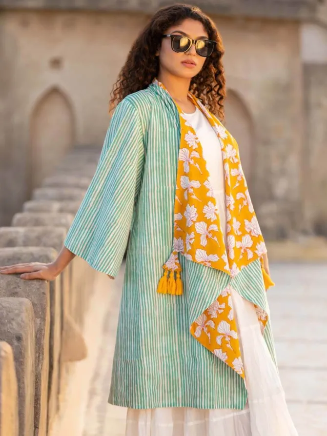 Rahi Block Printed Waterfall Reversible Shrug