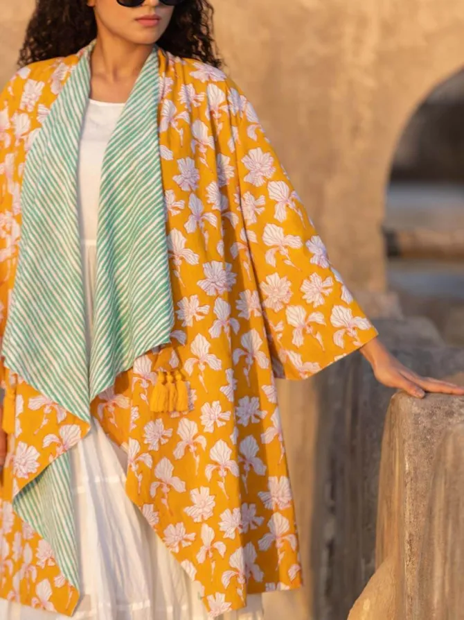Rahi Block Printed Waterfall Reversible Shrug