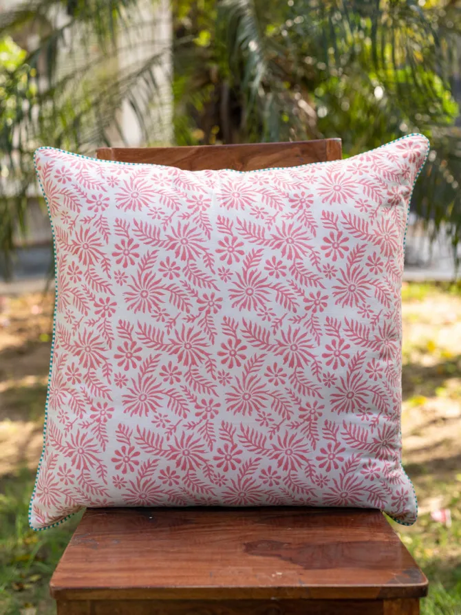 Rajnigandha Block Printed Cotton Cushion Cover - 24 Inch