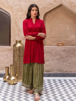 Red Pintuck Kurta