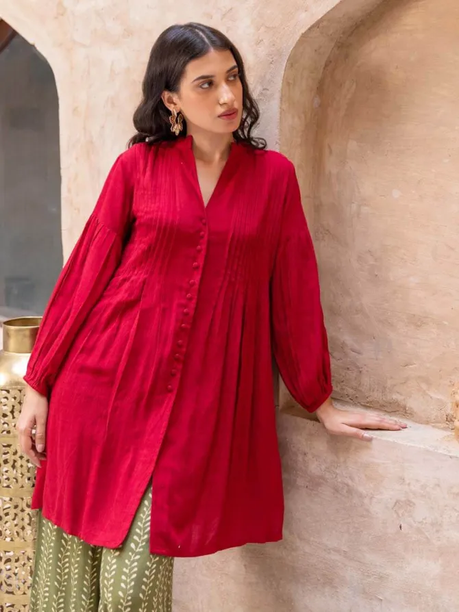Red Pintuck Kurta