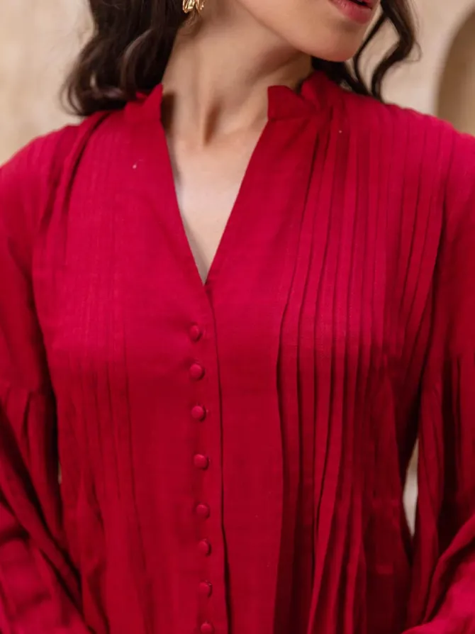 Red Pintuck Kurta
